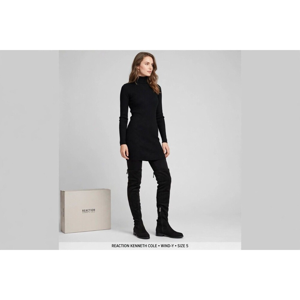 Kenneth Cole Reaction WIND-Y Boots Womens 5 Black Over The Knee Faux Suede NIB